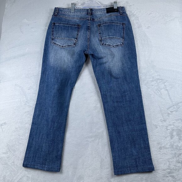 INC International Concepts Straight Leg Jeans Womens Size 34W Distressed Blue - Picture 2 of 12